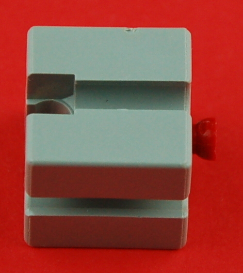 Baustein 15 mit rotem rundem Zapfen - grau